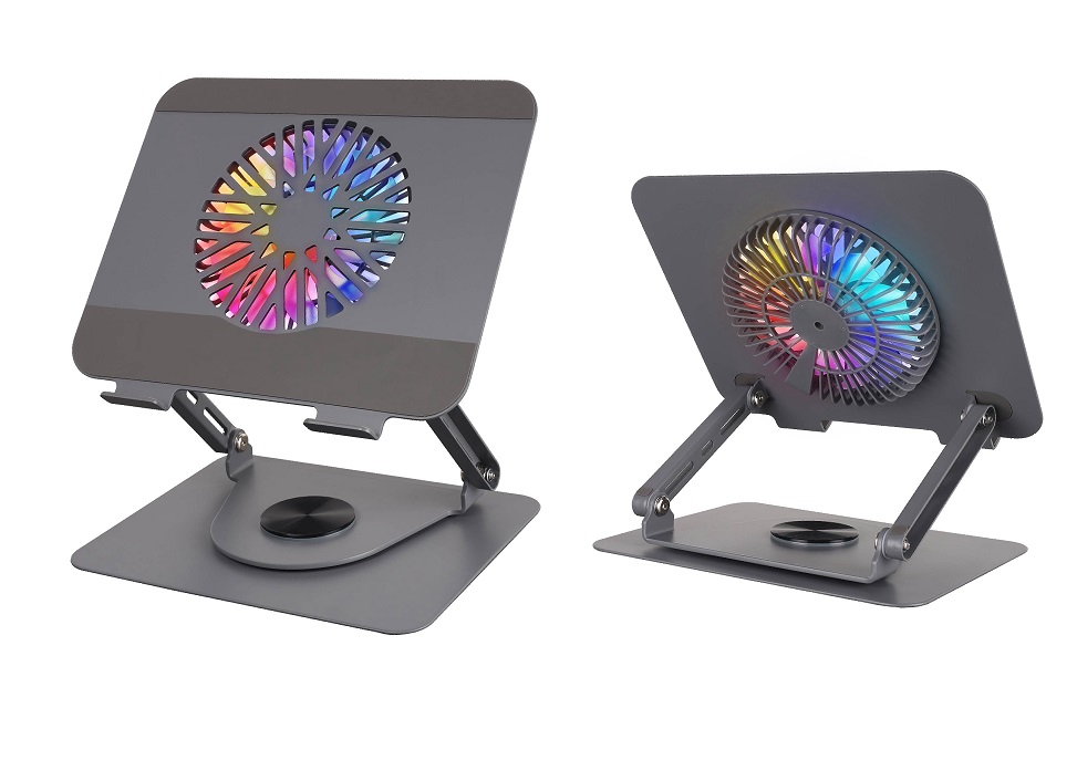 Metal Laptop Stand with 360 rotating and RGB light cooling Fan