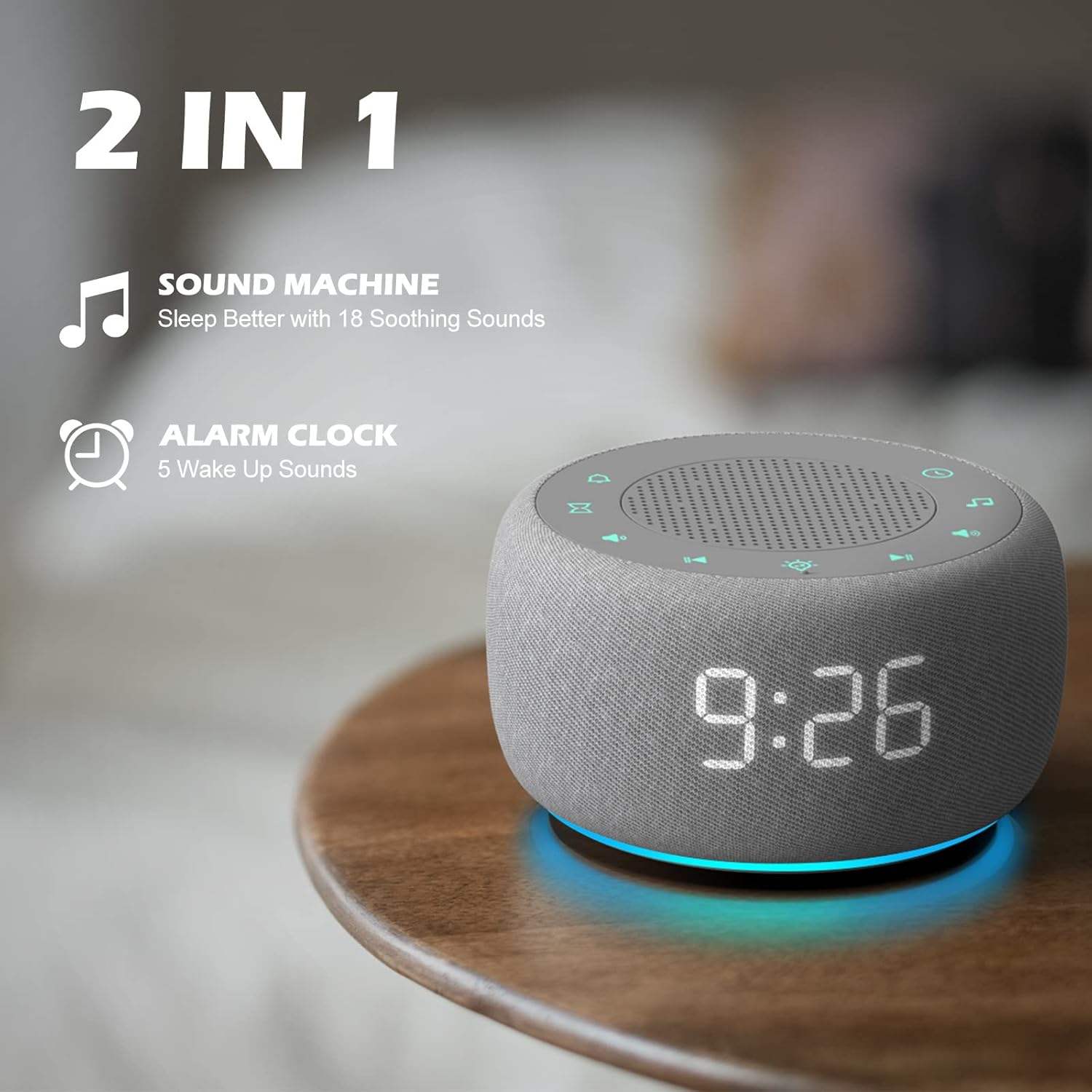 White Noise Bluetooth Speaker with Digital Alarm Clock