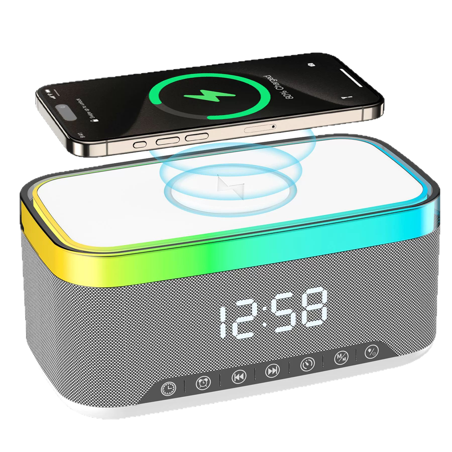 BT Speaker with Wireless charger and clock