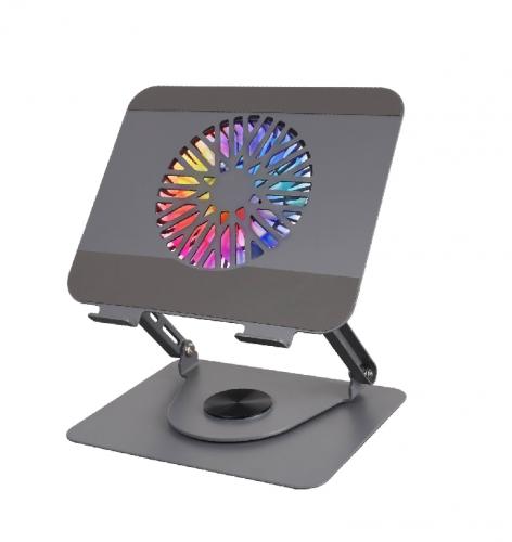 Metal Laptop Stand with 360 rotating and RGB light cooling Fan